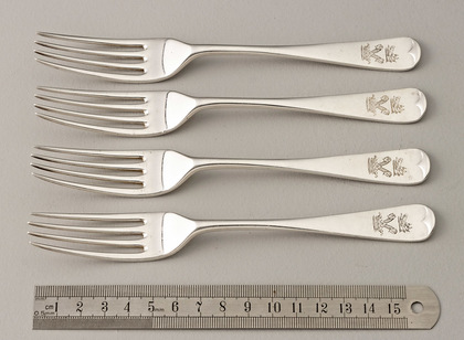 Old English Pattern Sterling Silver Dessert Forks (Set of 4) - Newton Family Crest, Dunleckney, County Carlow 